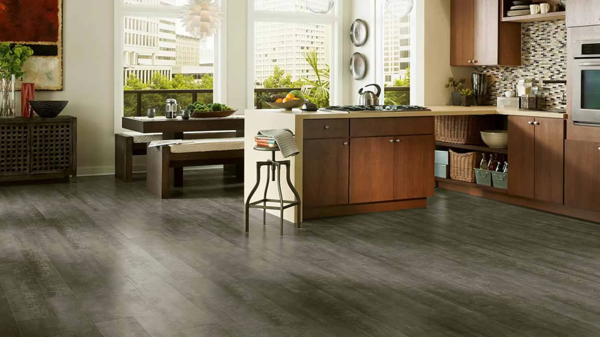 Laminate flooring in modern kitchen